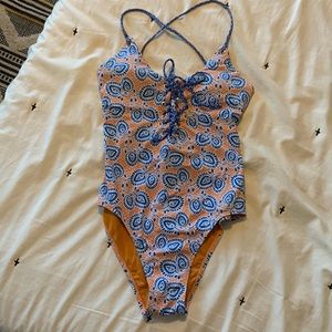 Lace Up Orange & Blue One Piece Swim BCBGeneration Women’s Size Small